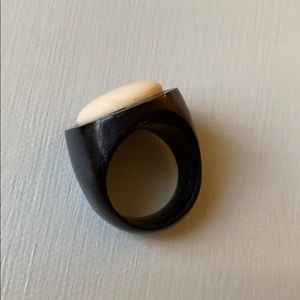 Ebony wood and ivory colored statement ring